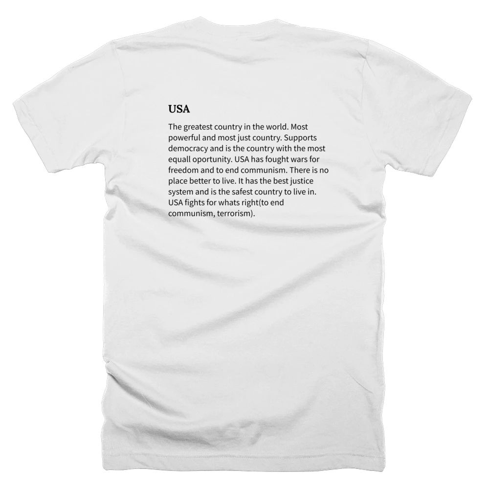 T-shirt with a definition of 'USA' printed on the back