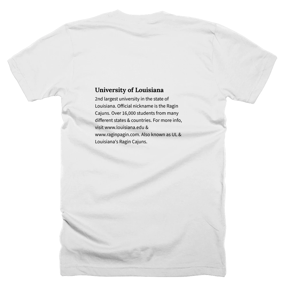 T-shirt with a definition of 'University of Louisiana' printed on the back