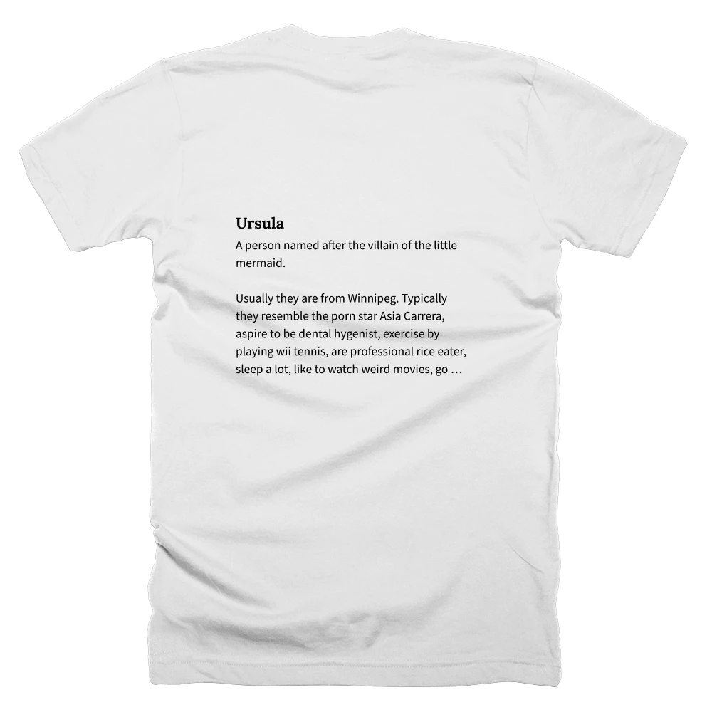 T-shirt with a definition of 'Ursula' printed on the back