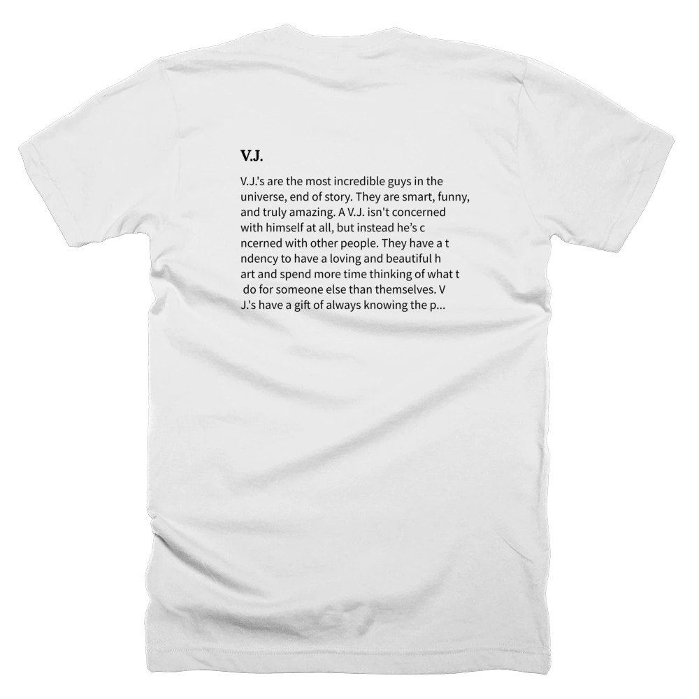 T-shirt with a definition of 'V.J.' printed on the back