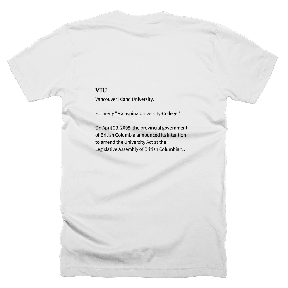 T-shirt with a definition of 'VIU' printed on the back