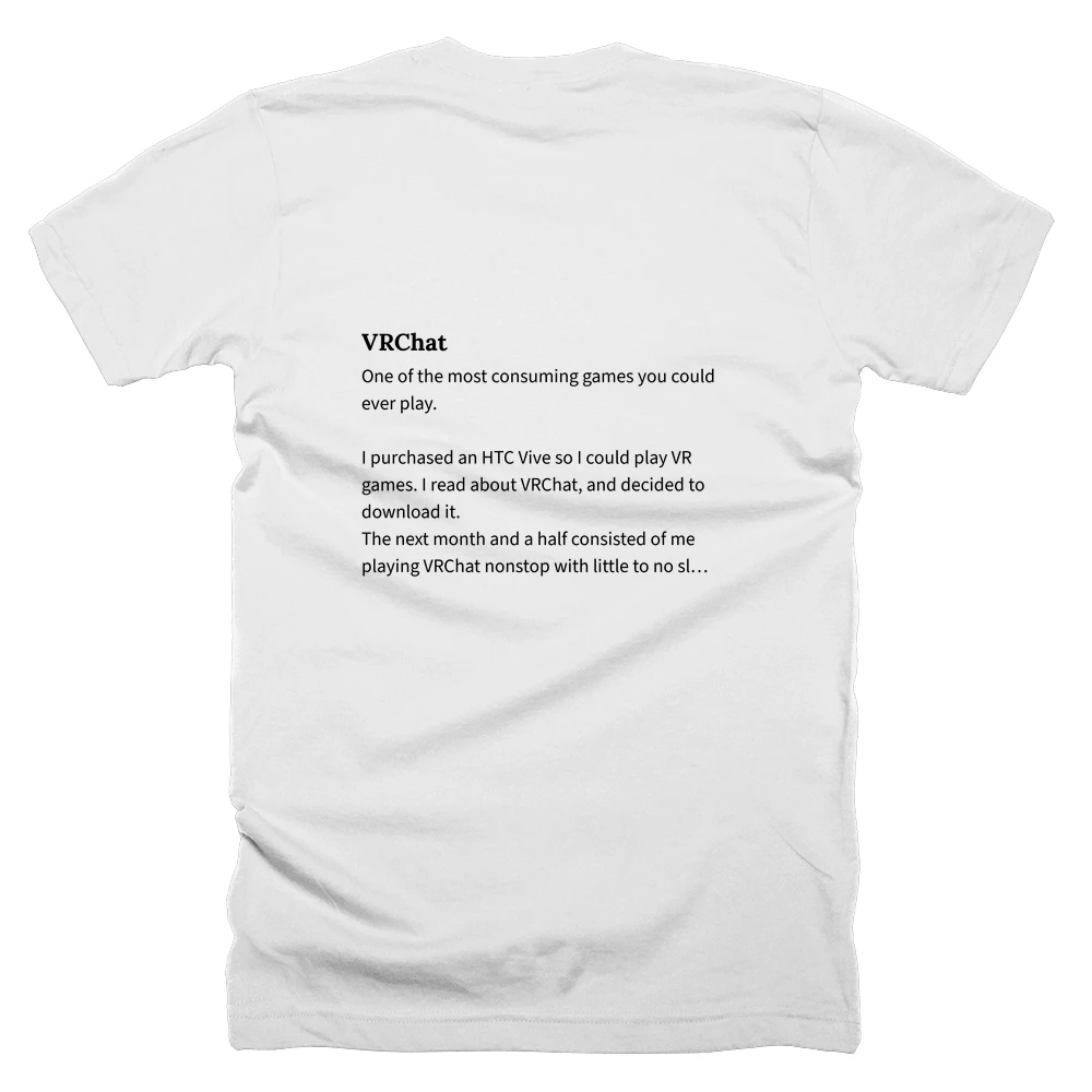 T-shirt with a definition of 'VRChat' printed on the back