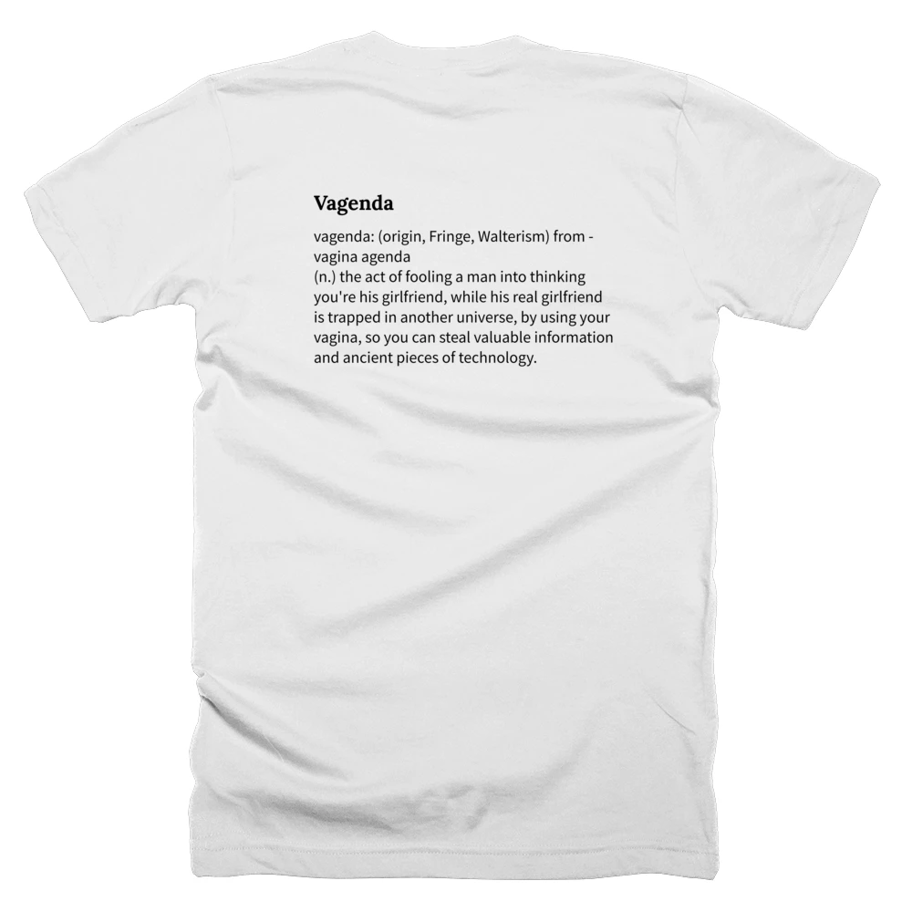 T-shirt with a definition of 'Vagenda' printed on the back