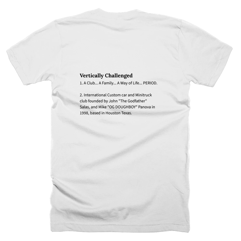 T-shirt with a definition of 'Vertically Challenged' printed on the back