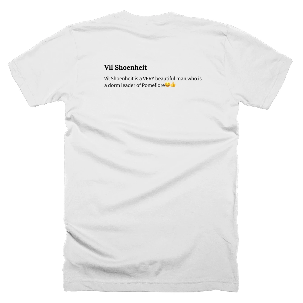 T-shirt with a definition of 'Vil Shoenheit' printed on the back