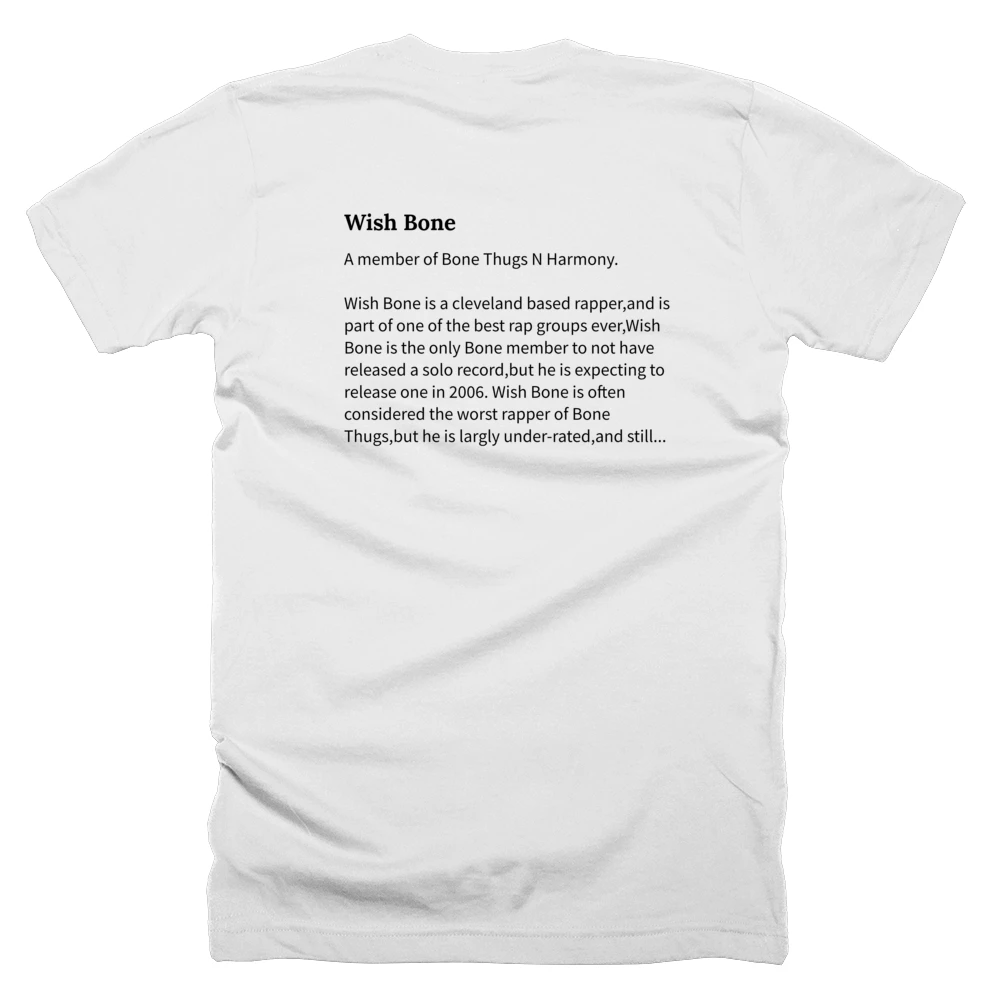 T-shirt with a definition of 'Wish Bone' printed on the back
