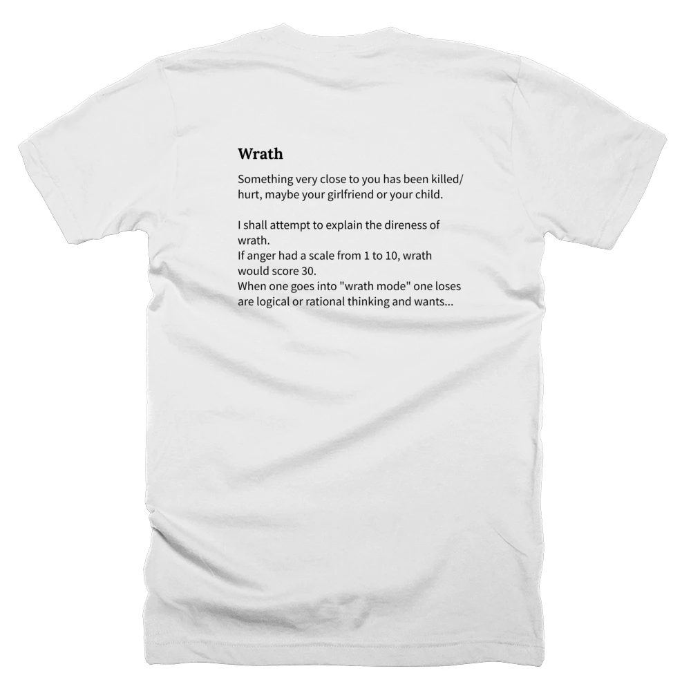 T-shirt with a definition of 'Wrath' printed on the back