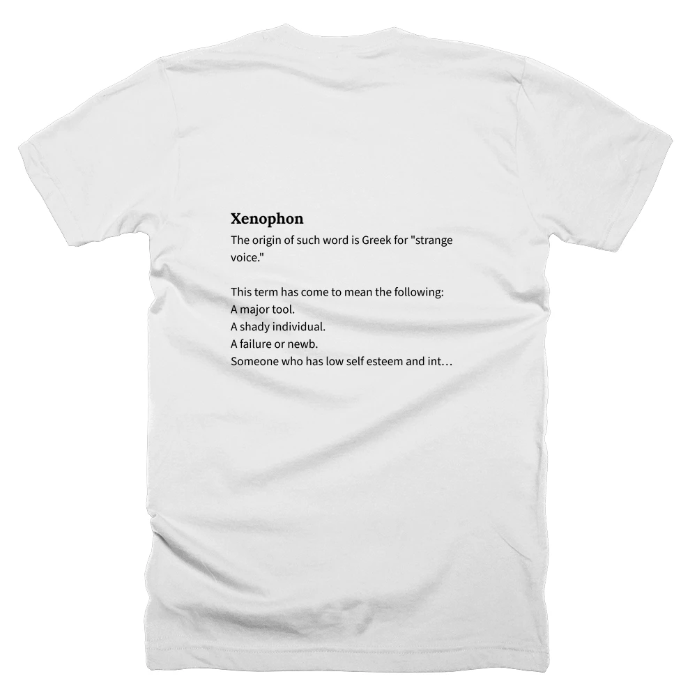 T-shirt with a definition of 'Xenophon' printed on the back