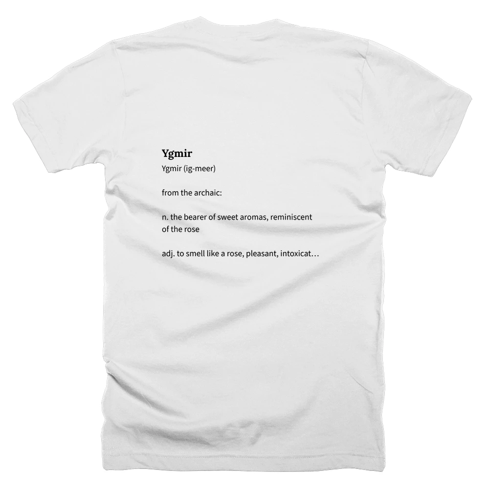 T-shirt with a definition of 'Ygmir' printed on the back