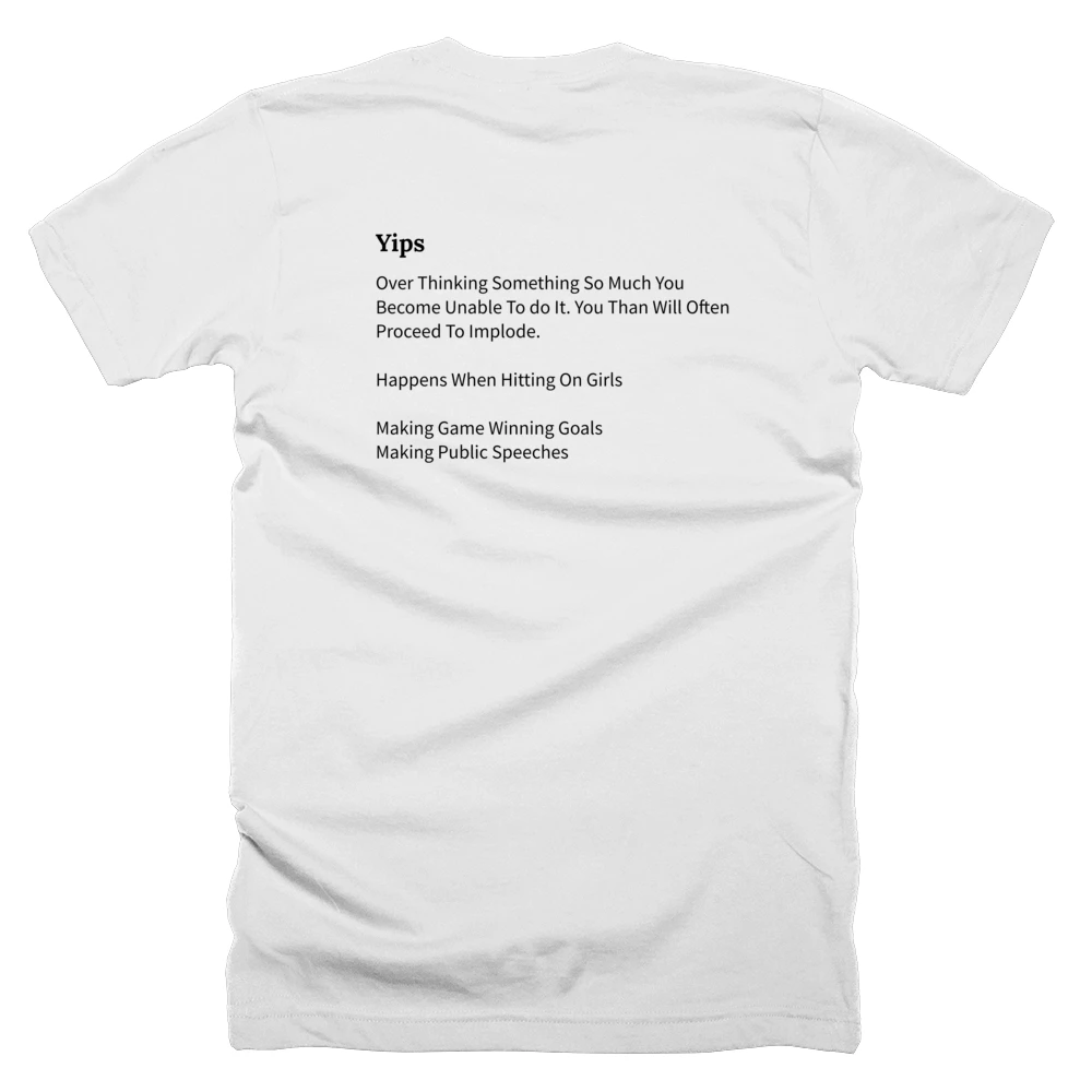 T-shirt with a definition of 'Yips' printed on the back