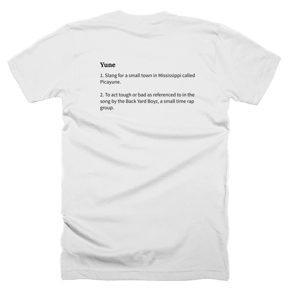 T-shirt with a definition of 'Yune' printed on the back