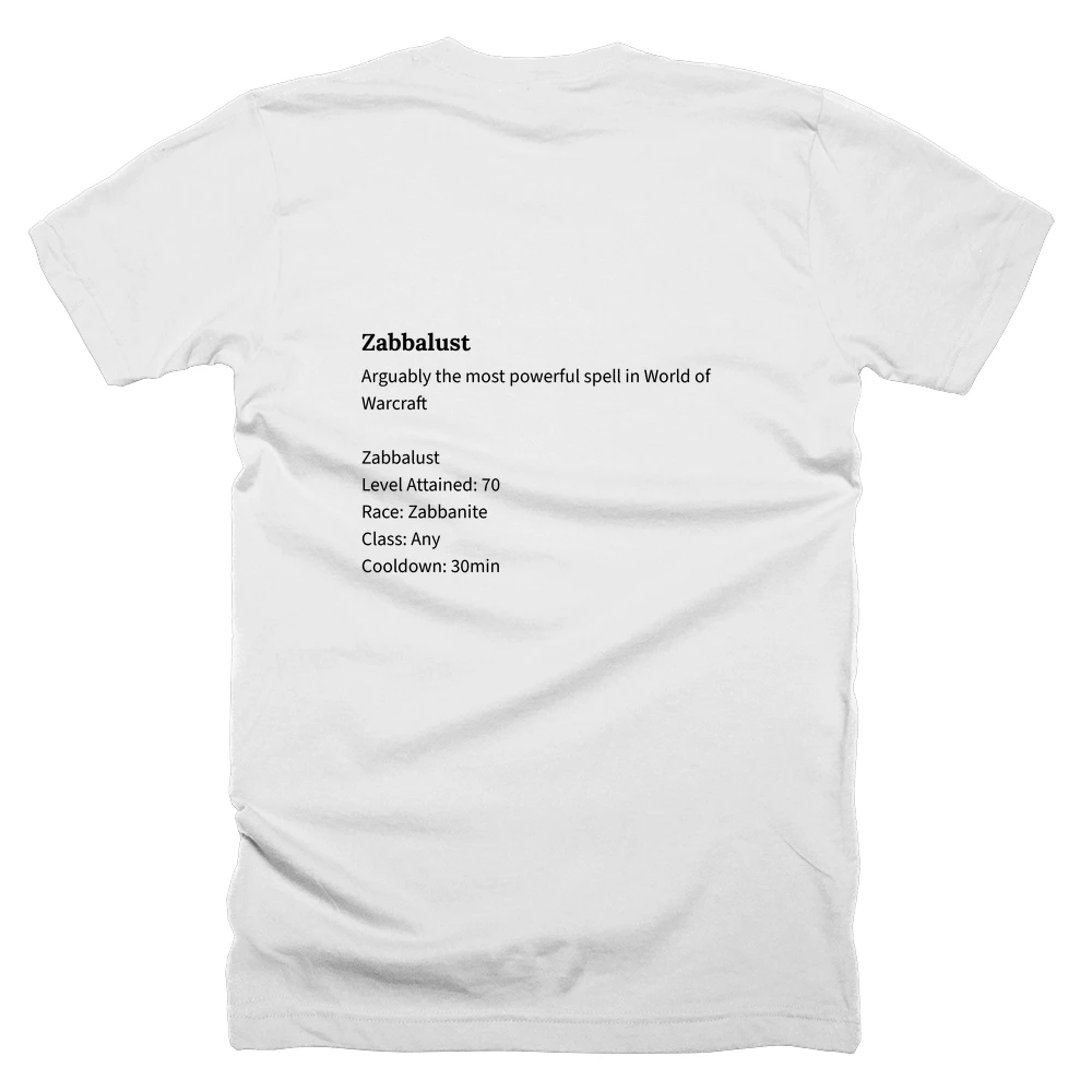 T-shirt with a definition of 'Zabbalust' printed on the back