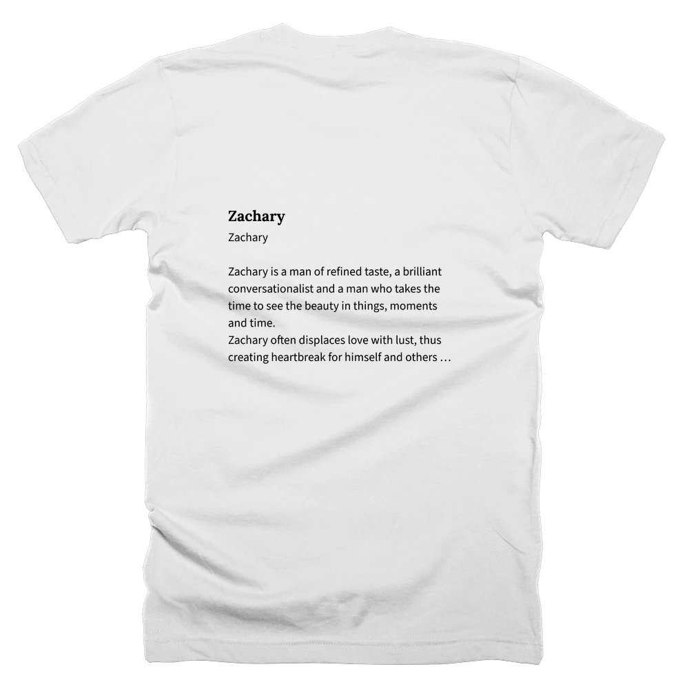 T-shirt with a definition of 'Zachary' printed on the back