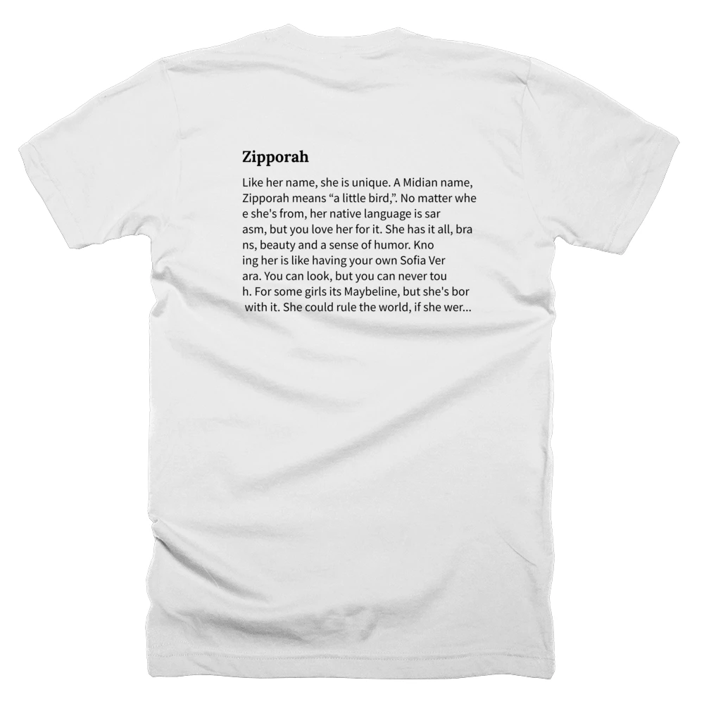 T-shirt with a definition of 'Zipporah' printed on the back