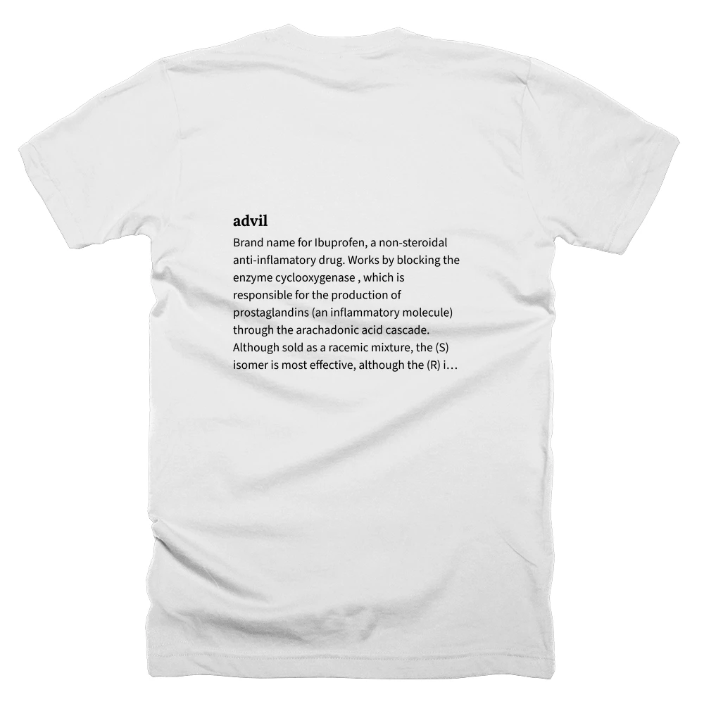 T-shirt with a definition of 'advil' printed on the back