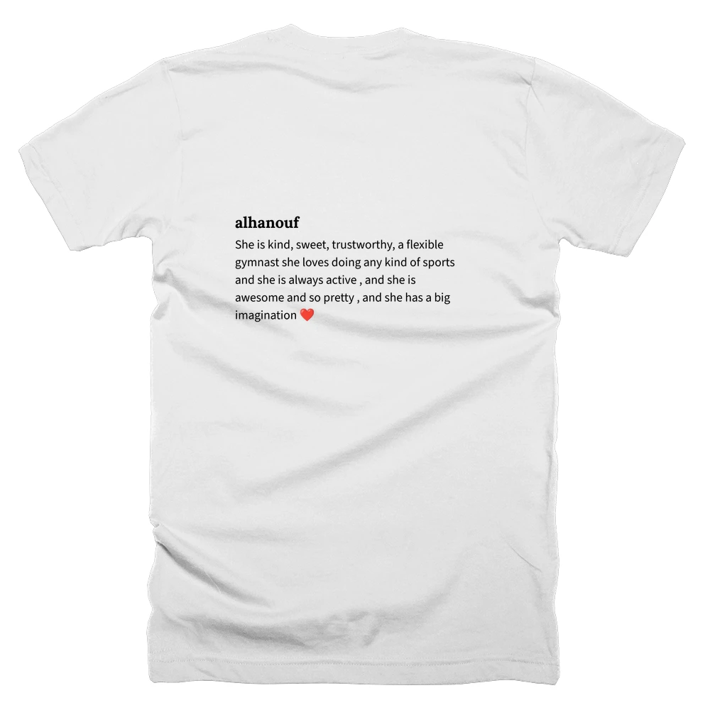 T-shirt with a definition of 'alhanouf' printed on the back