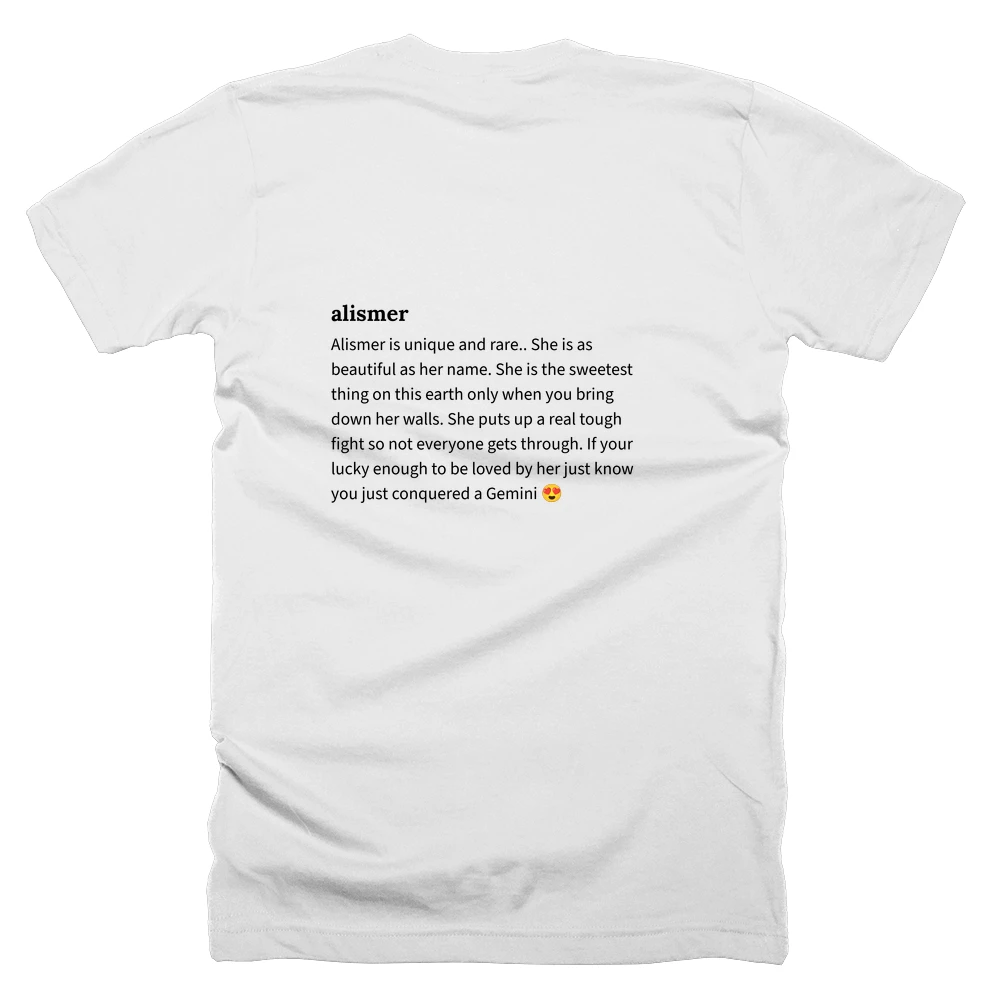 T-shirt with a definition of 'alismer' printed on the back