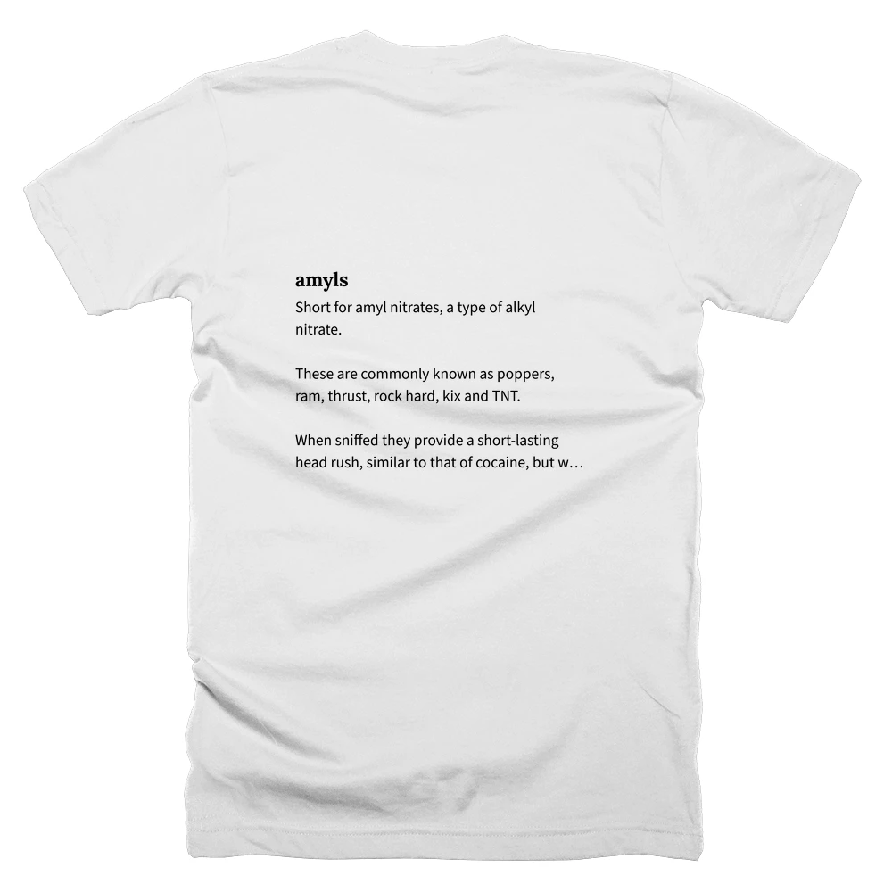 T-shirt with a definition of 'amyls' printed on the back