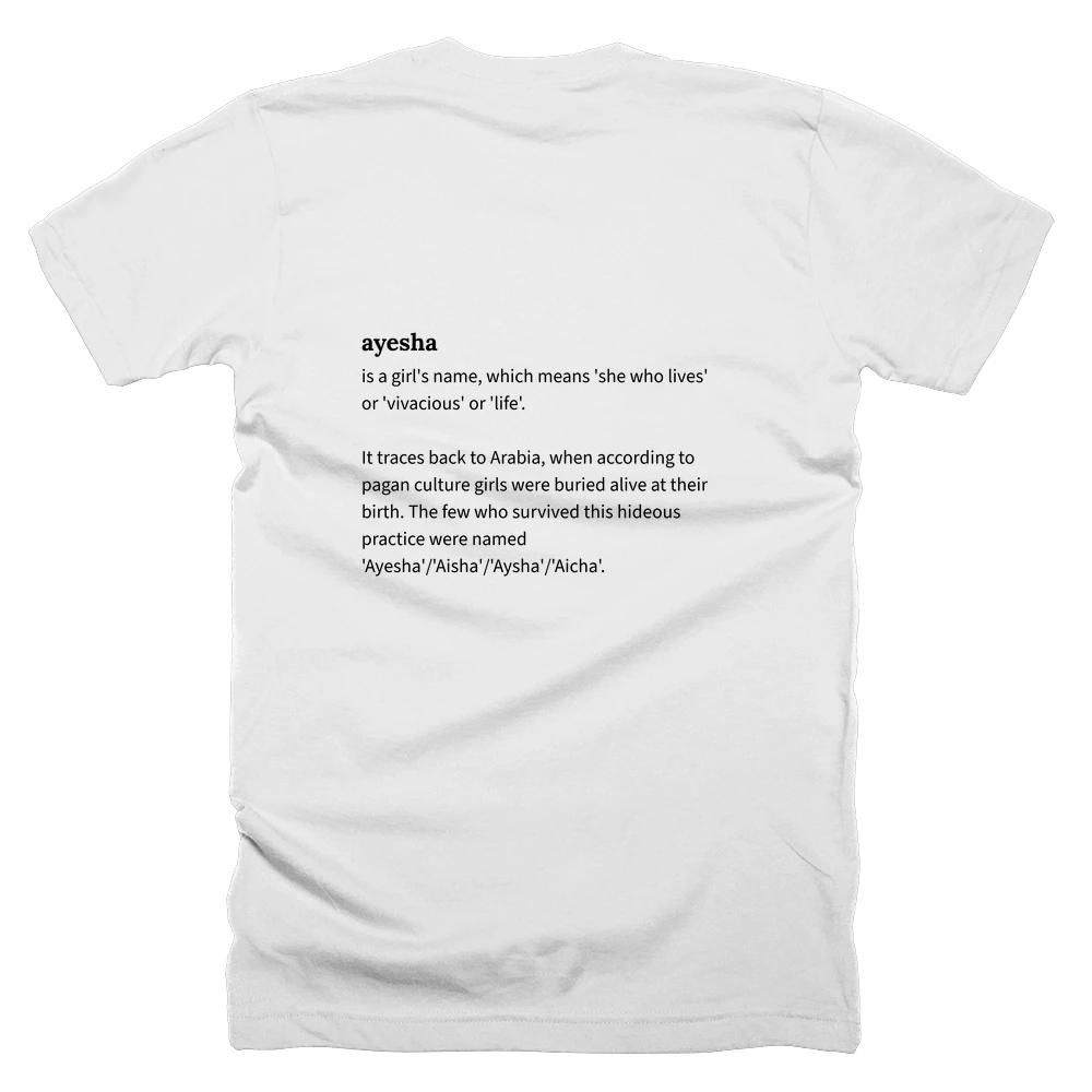 T-shirt with a definition of 'ayesha' printed on the back