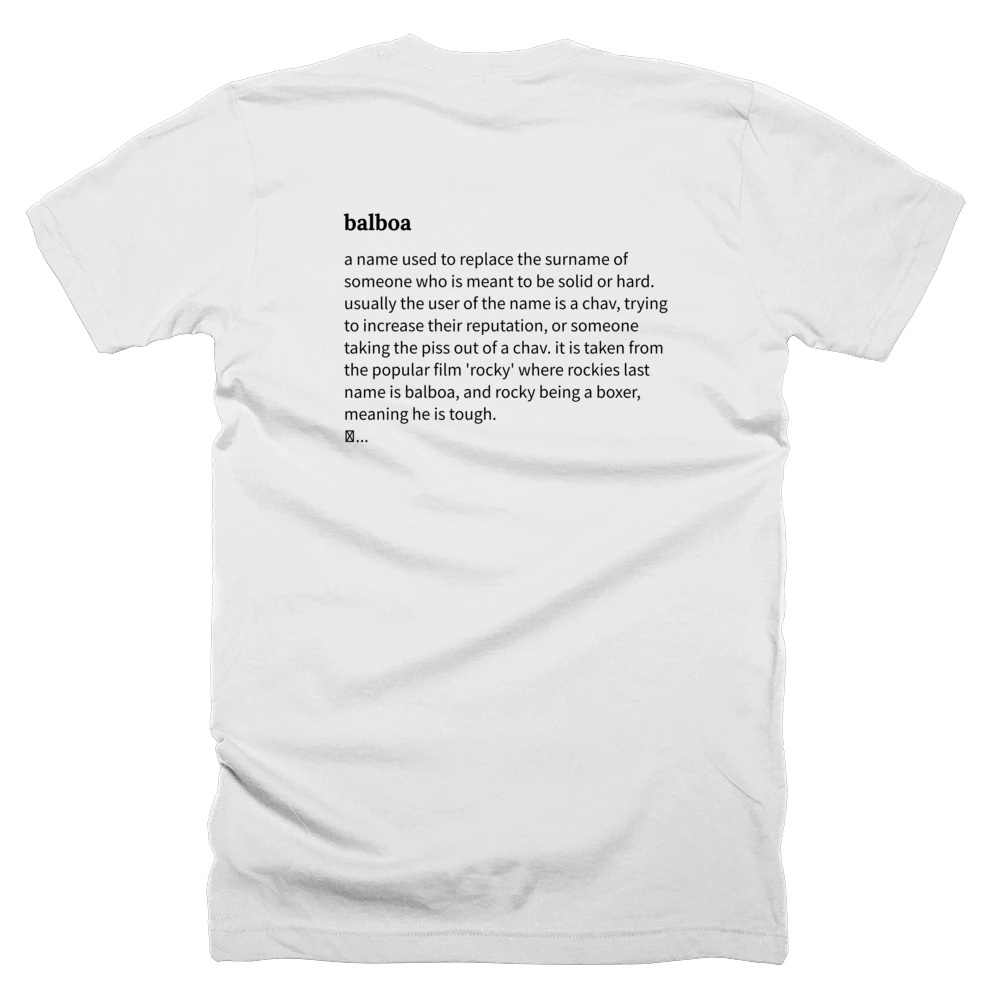 T-shirt with a definition of 'balboa' printed on the back
