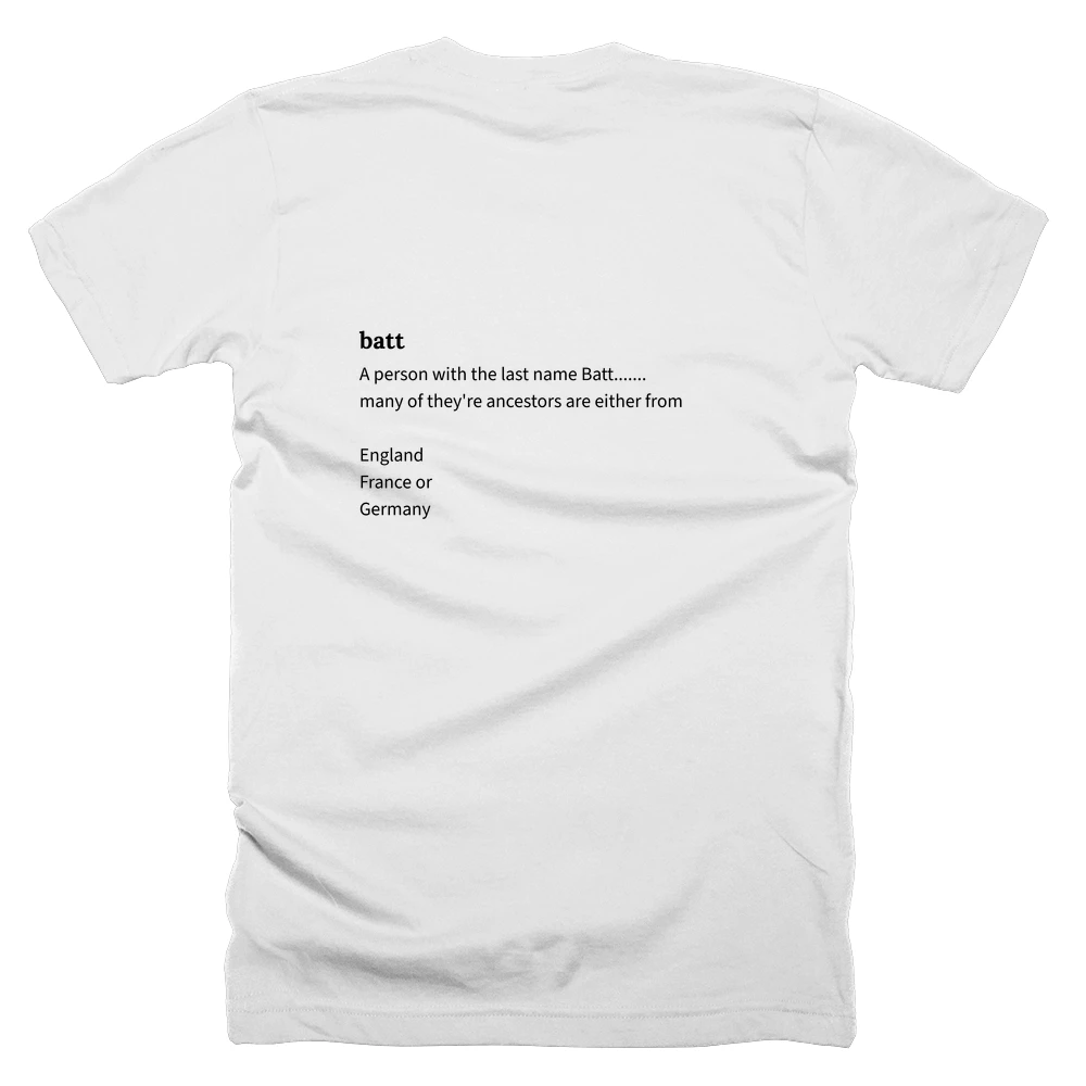T-shirt with a definition of 'batt' printed on the back