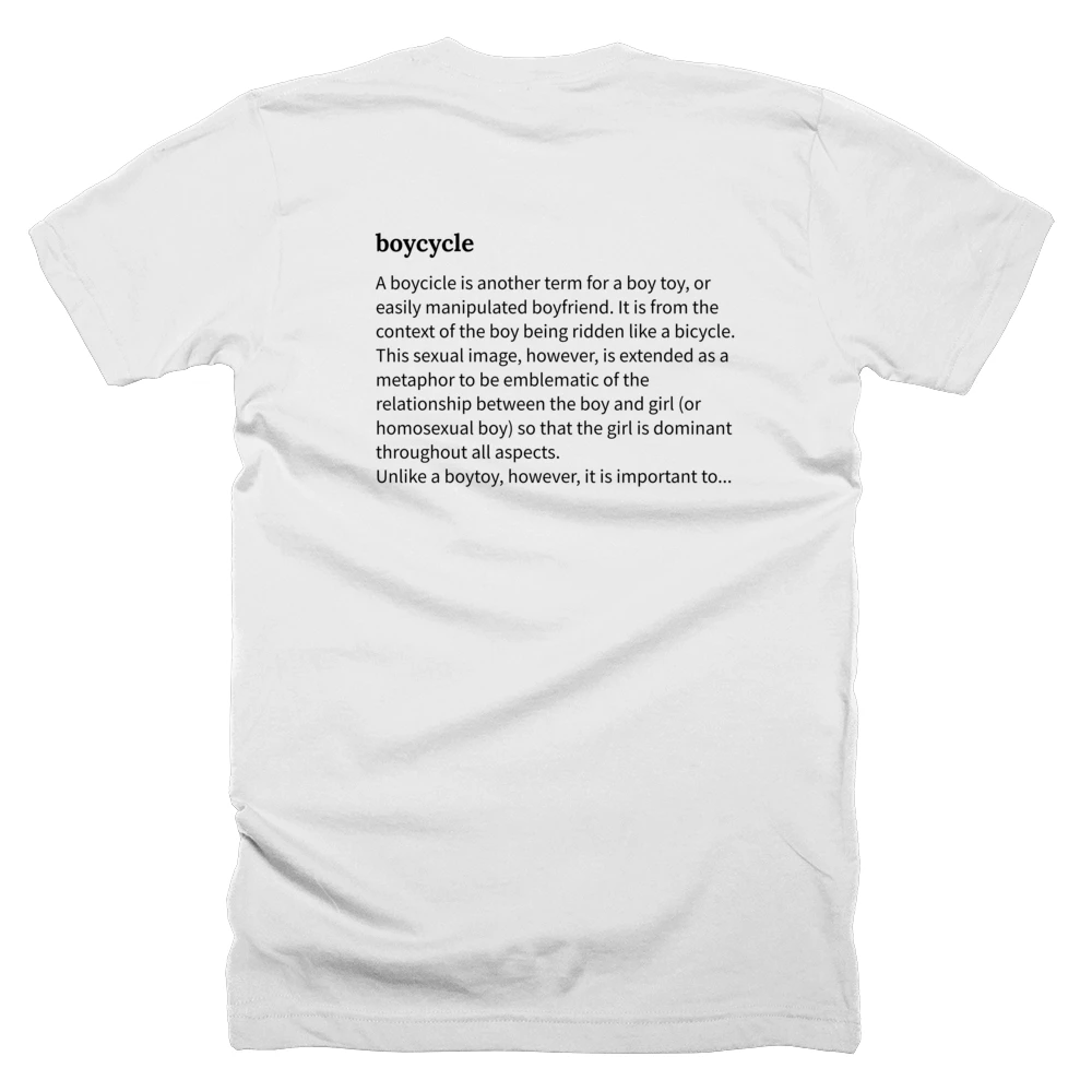 T-shirt with a definition of 'boycycle' printed on the back