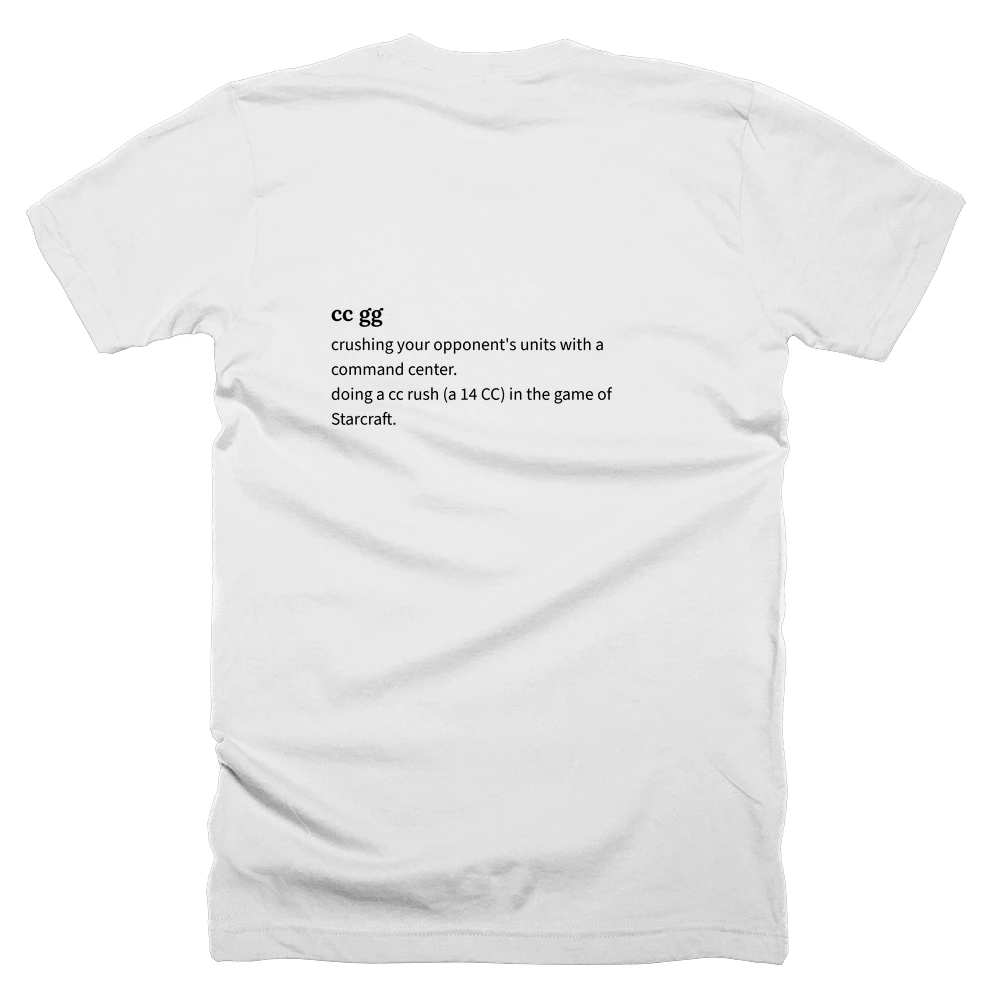 T-shirt with a definition of 'cc gg' printed on the back