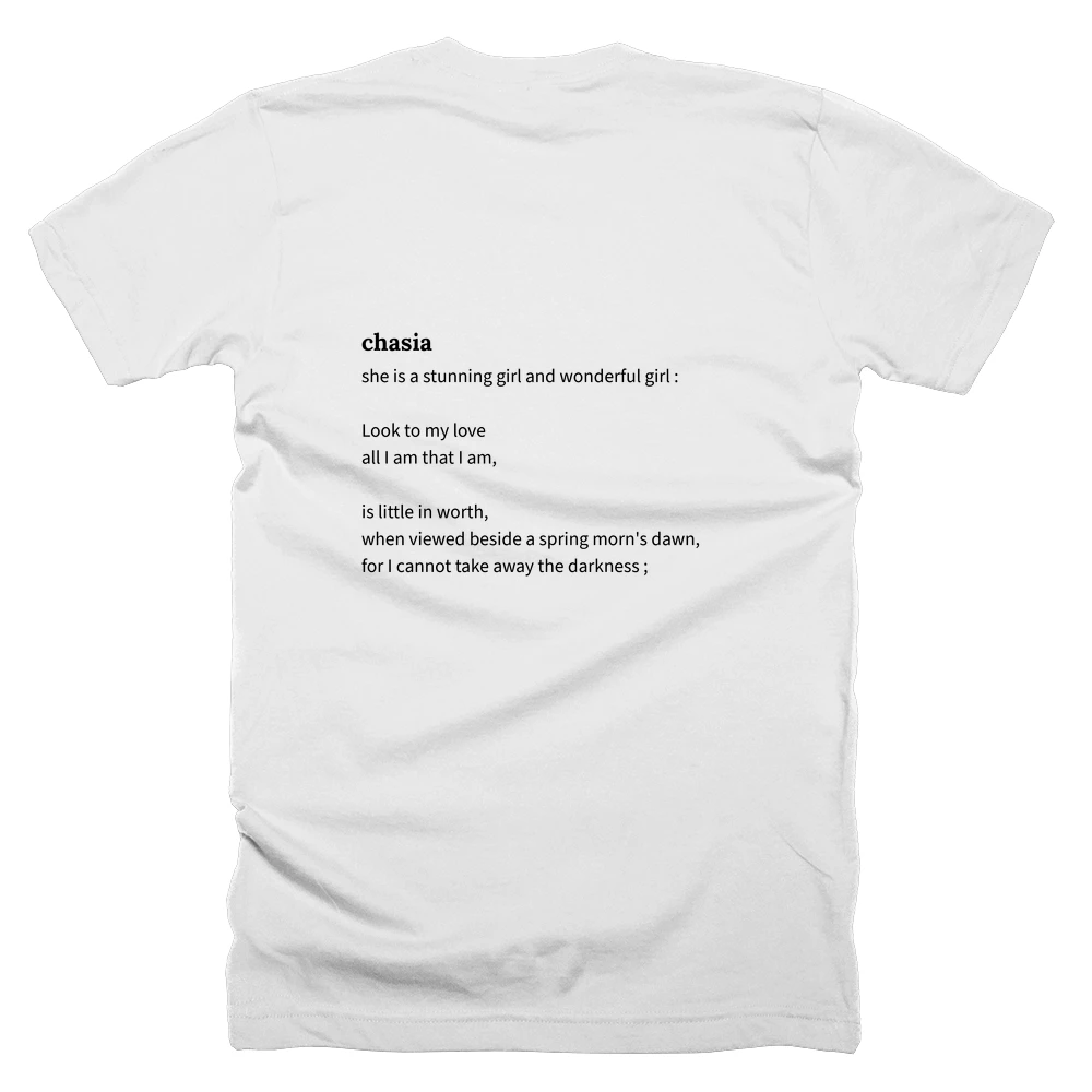 T-shirt with a definition of 'chasia' printed on the back