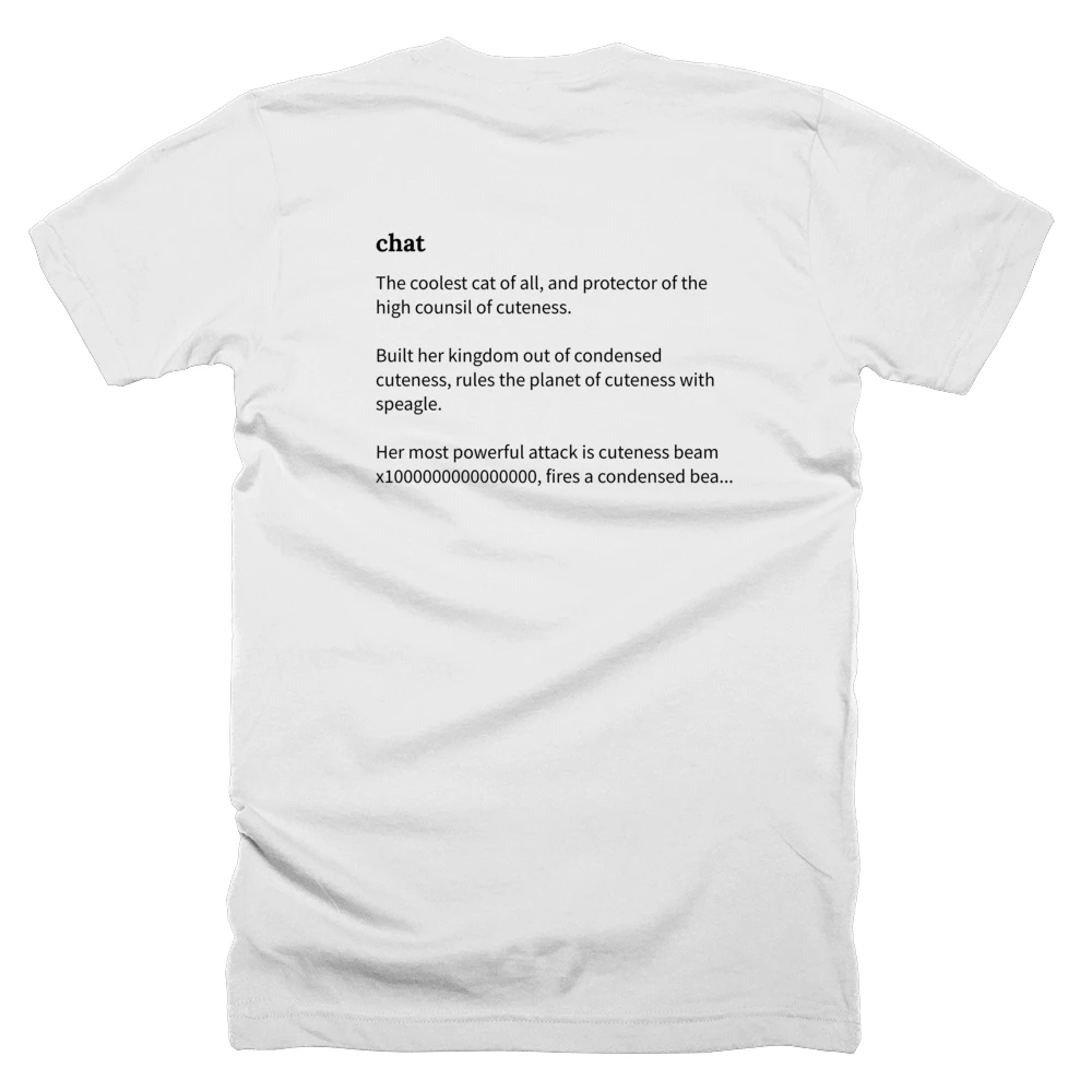T-shirt with a definition of 'chat' printed on the back