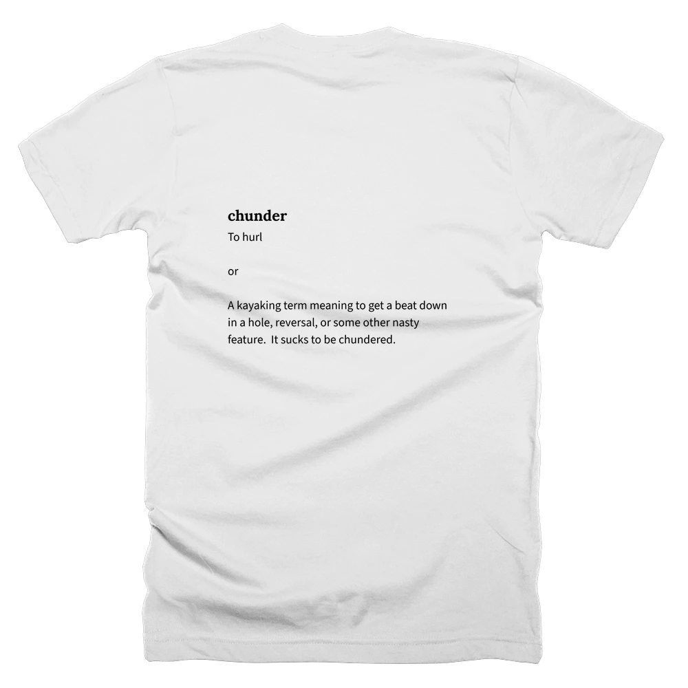 T-shirt with a definition of 'chunder' printed on the back