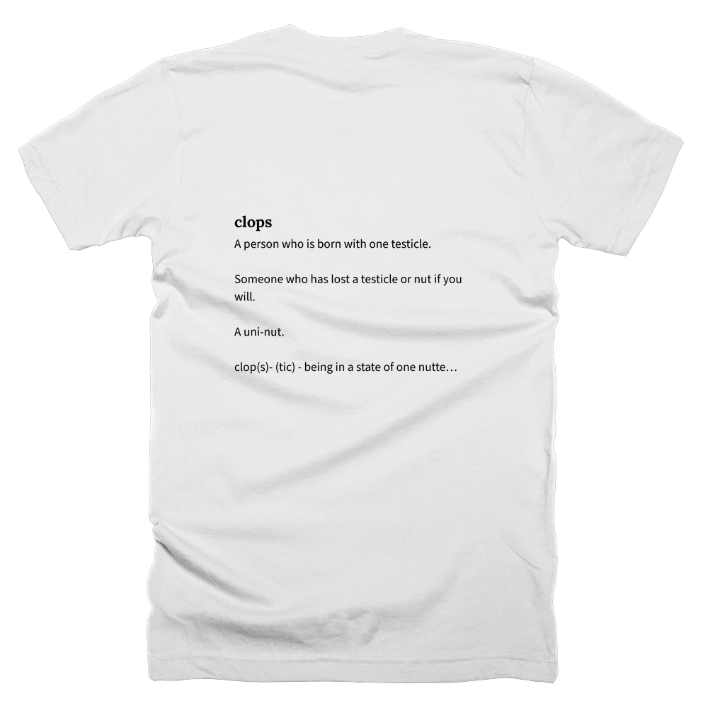 T-shirt with a definition of 'clops' printed on the back