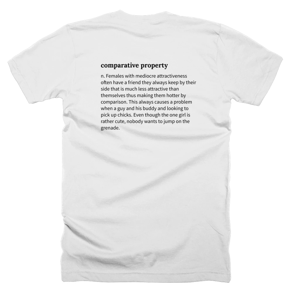 T-shirt with a definition of 'comparative property' printed on the back