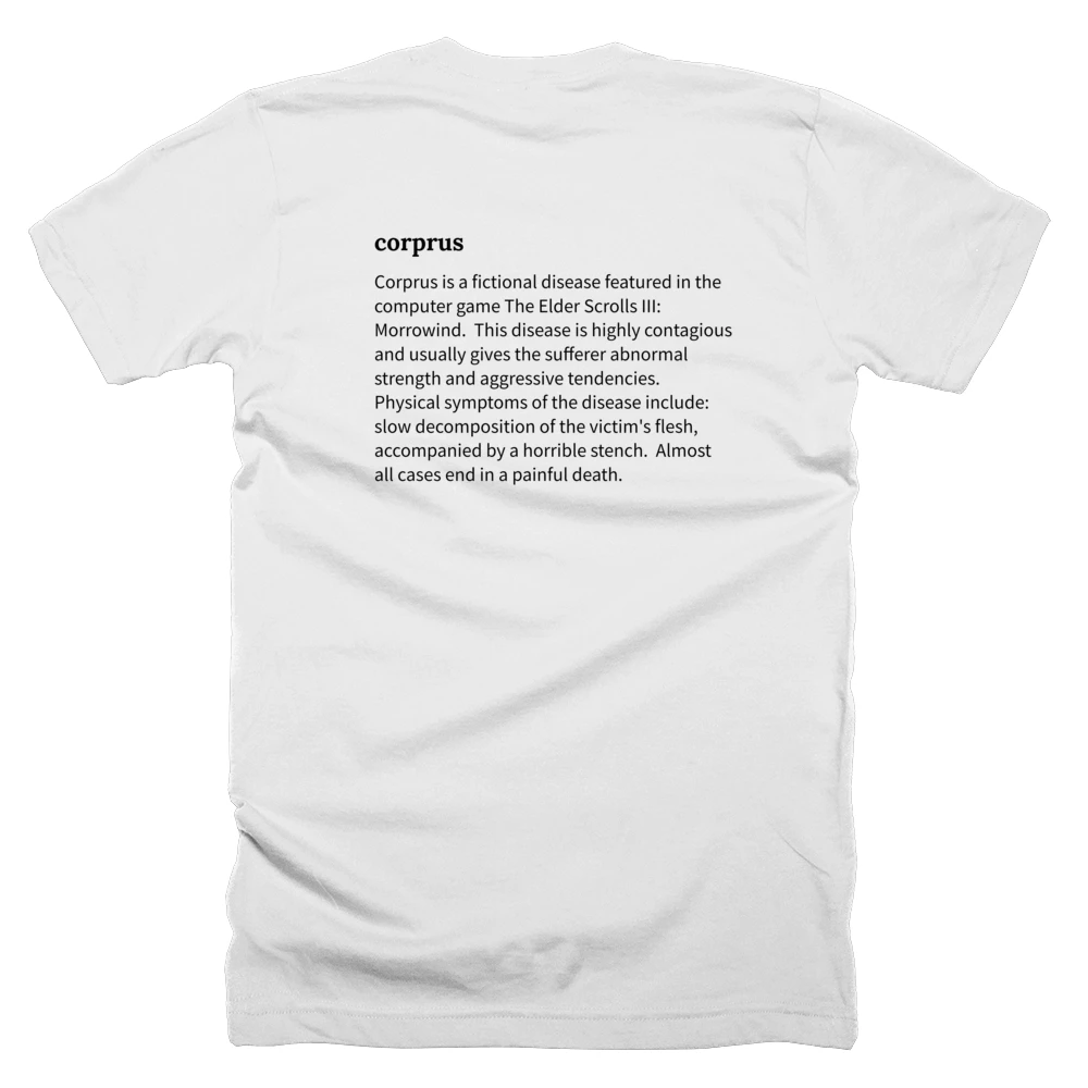 T-shirt with a definition of 'corprus' printed on the back