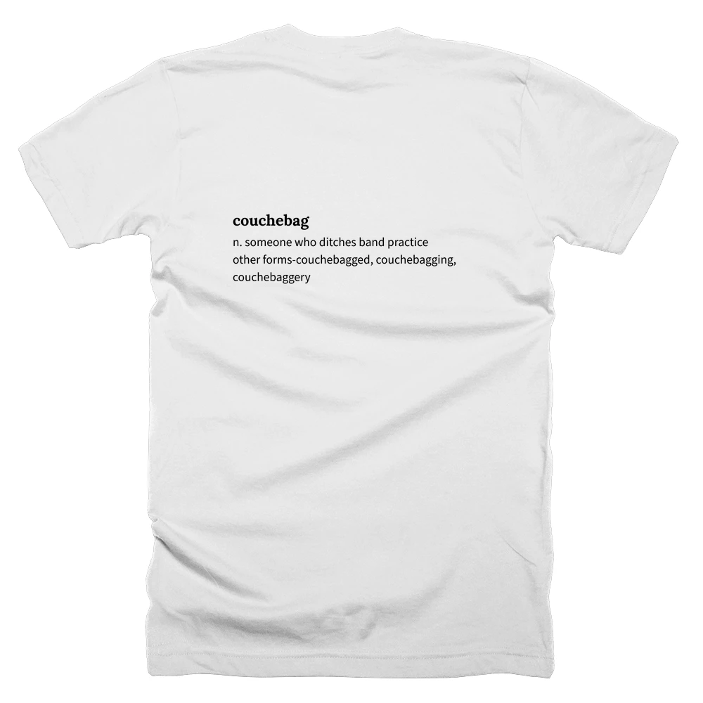 T-shirt with a definition of 'couchebag' printed on the back