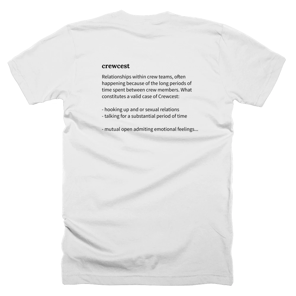 T-shirt with a definition of 'crewcest' printed on the back
