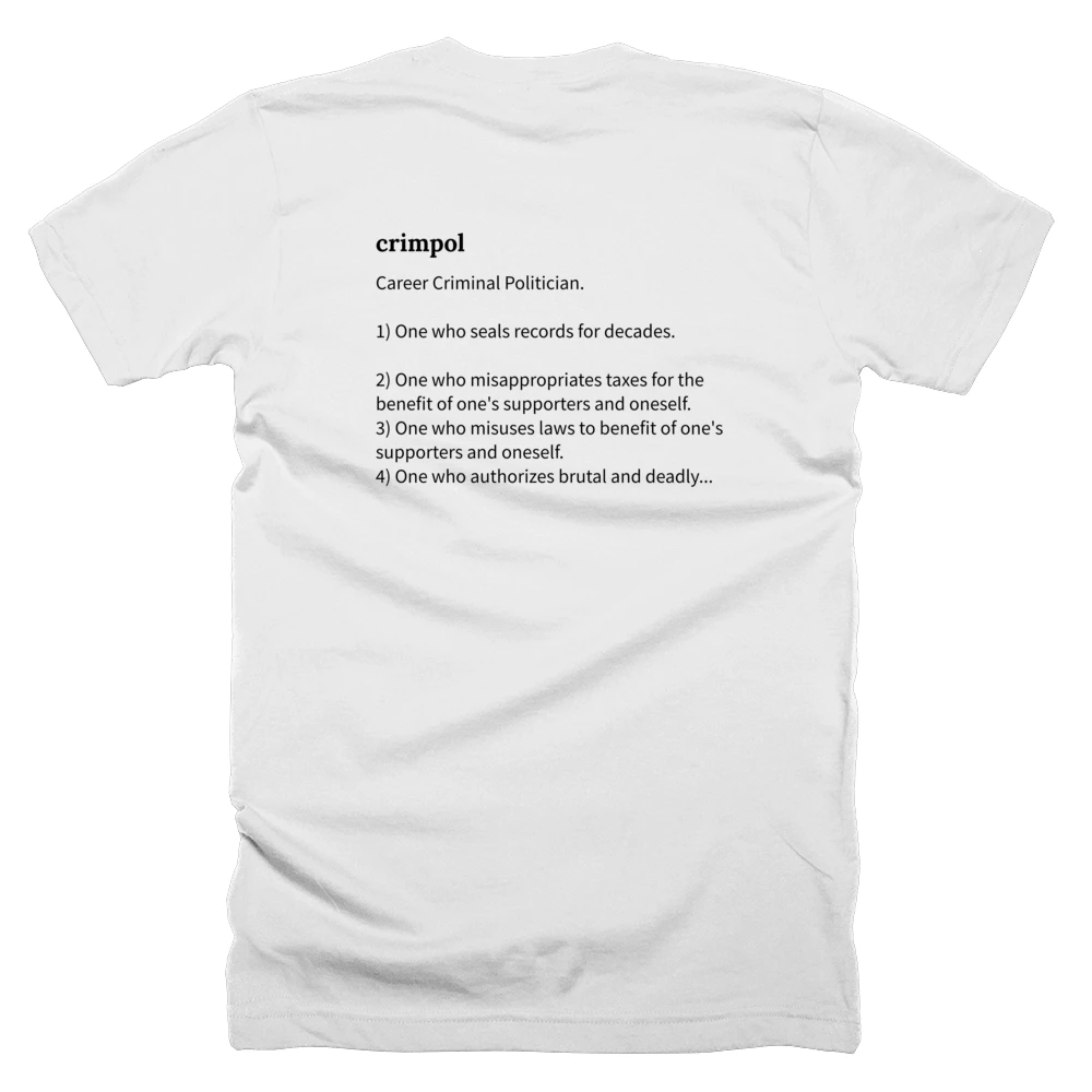 T-shirt with a definition of 'crimpol' printed on the back