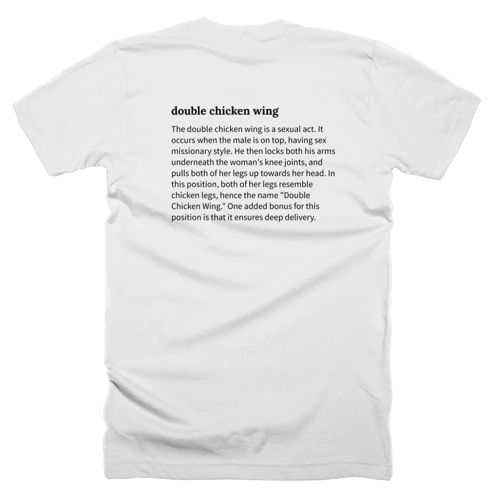 T-shirt with a definition of 'double chicken wing' printed on the back