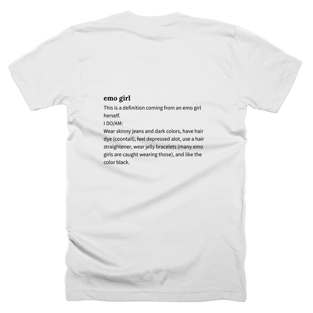 T-shirt with a definition of 'emo girl' printed on the back