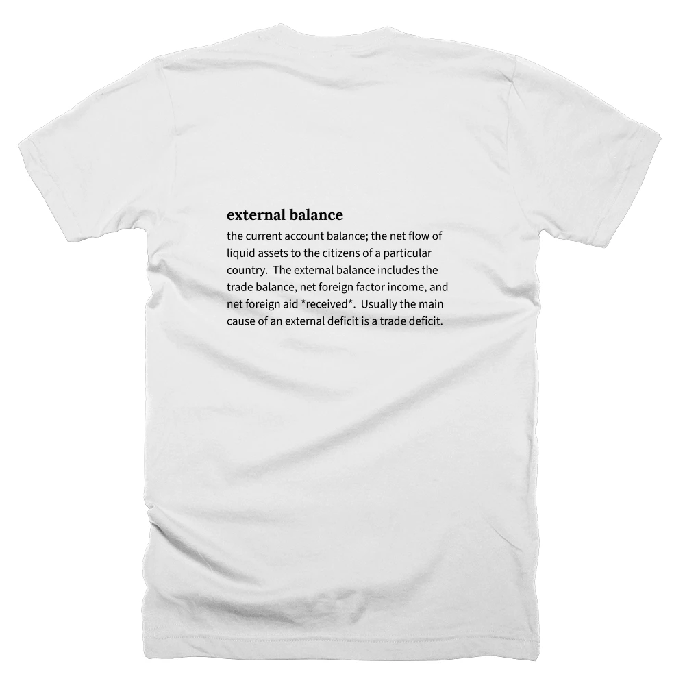 T-shirt with a definition of 'external balance' printed on the back
