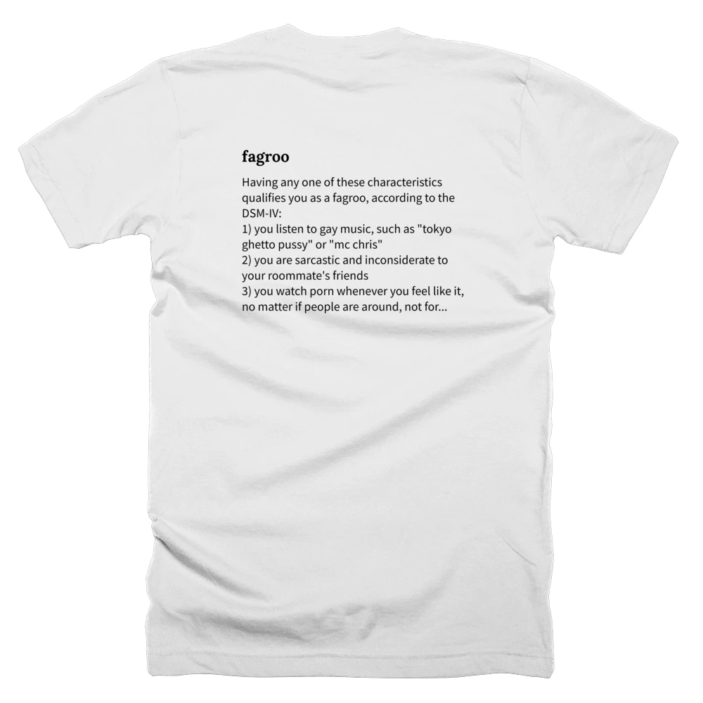 T-shirt with a definition of 'fagroo' printed on the back