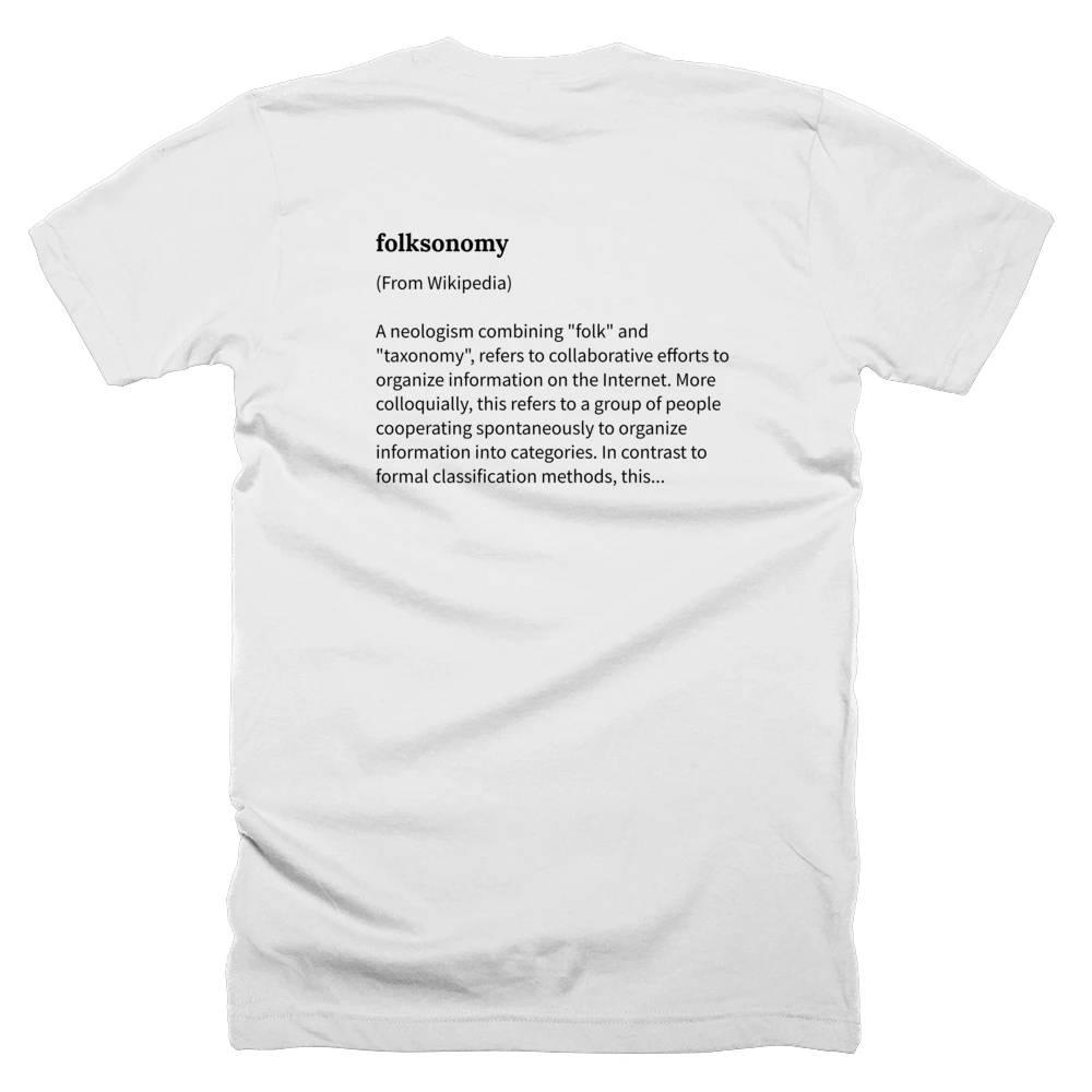 T-shirt with a definition of 'folksonomy' printed on the back