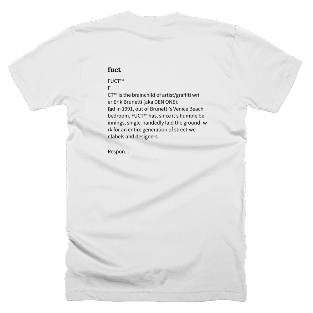 T-shirt with a definition of 'fuct' printed on the back