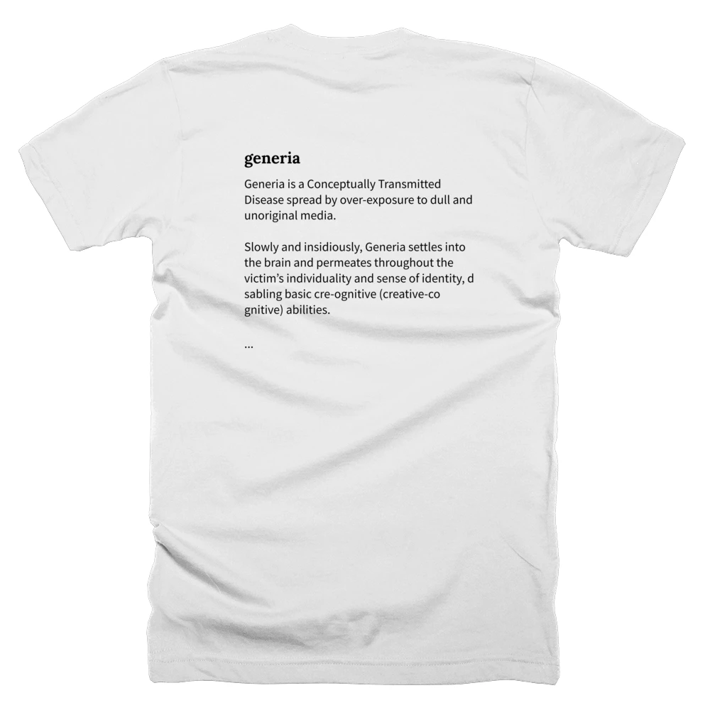 T-shirt with a definition of 'generia' printed on the back