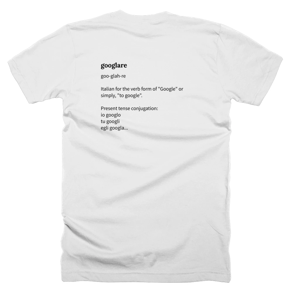 T-shirt with a definition of 'googlare' printed on the back