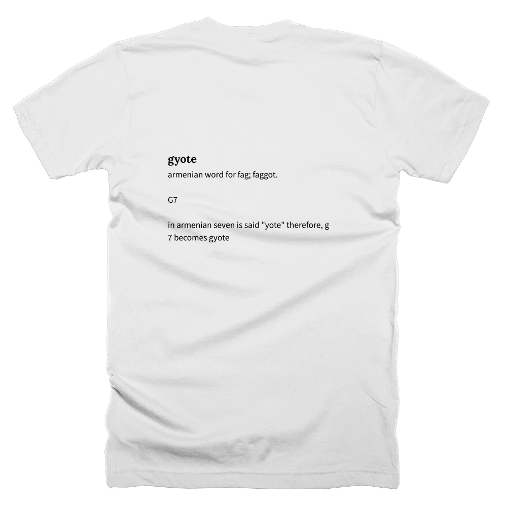 T-shirt with a definition of 'gyote' printed on the back