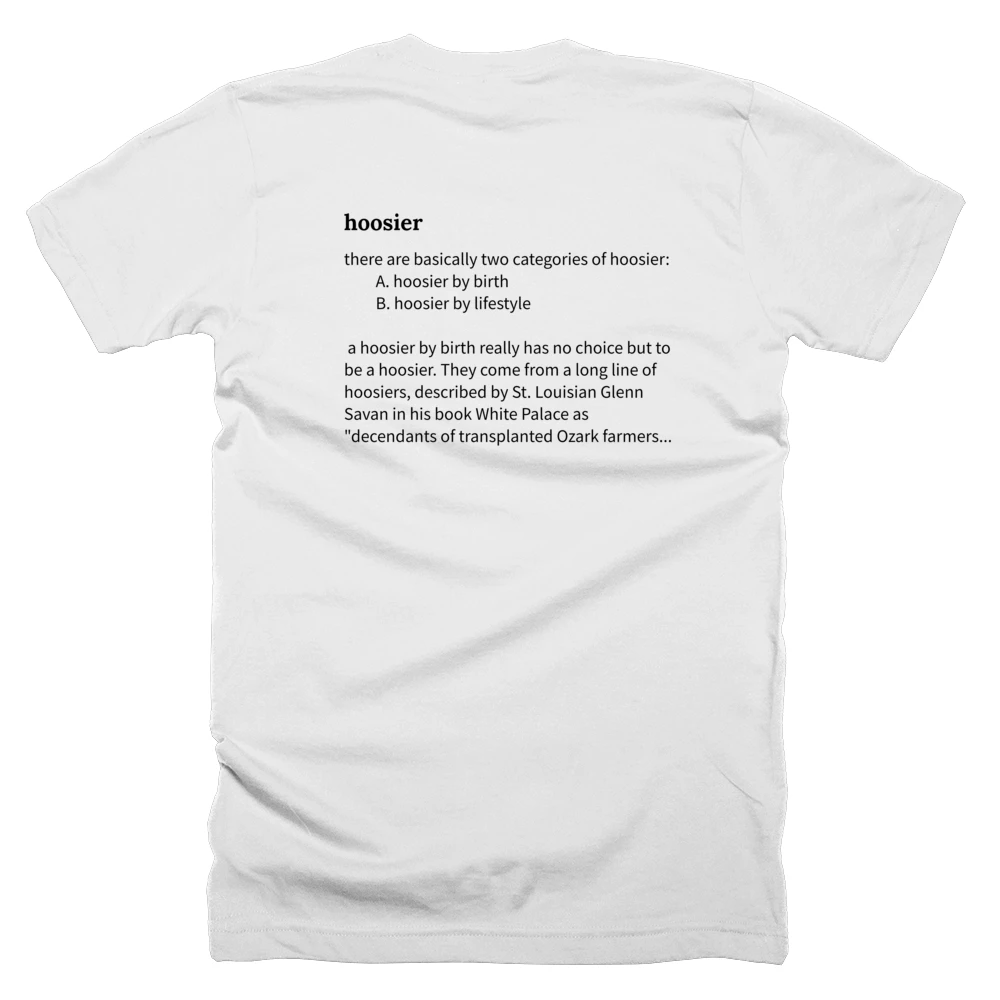 T-shirt with a definition of 'hoosier' printed on the back