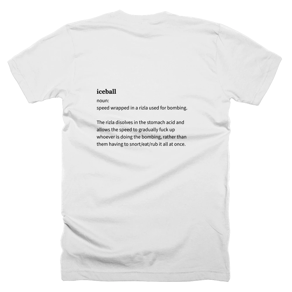 T-shirt with a definition of 'iceball' printed on the back