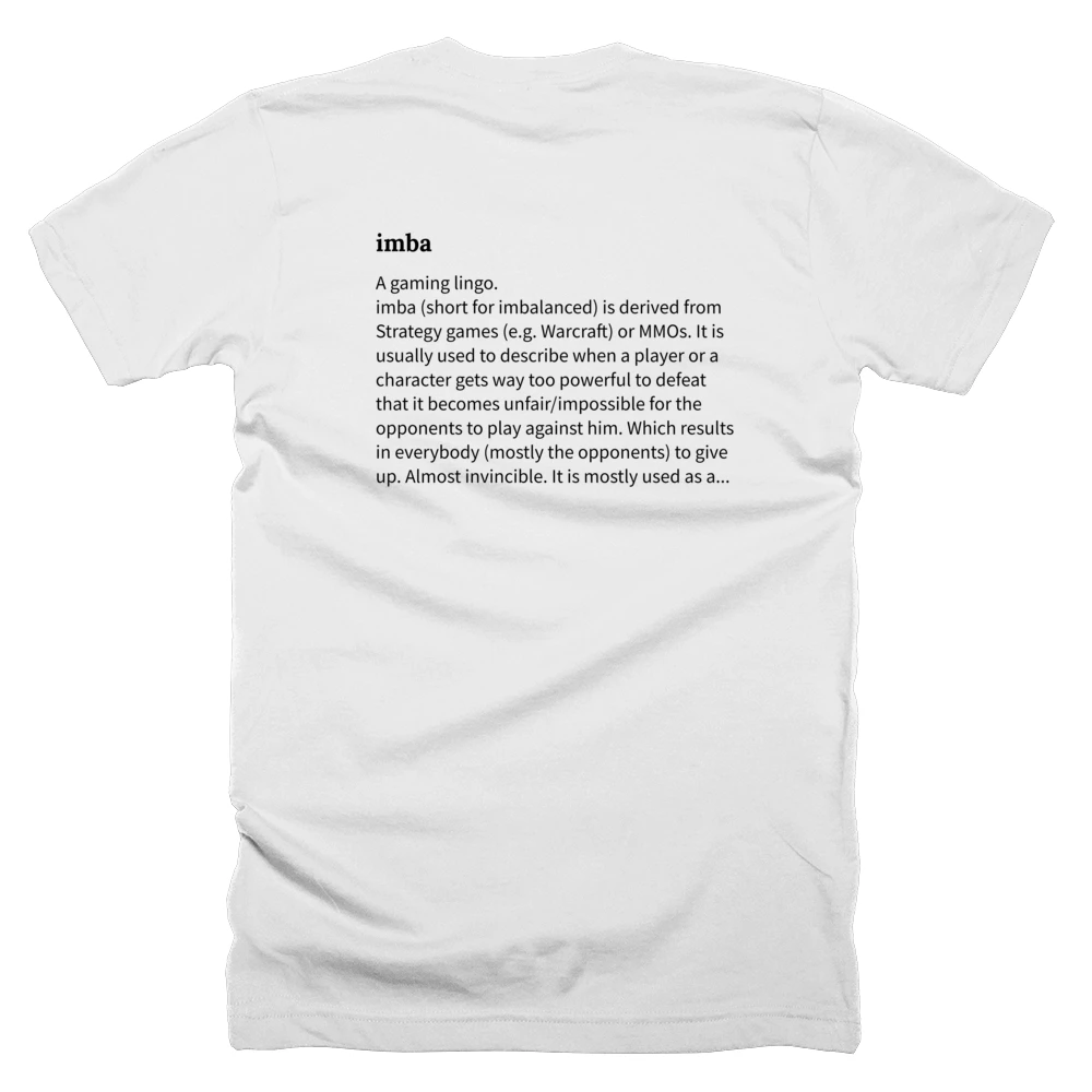 T-shirt with a definition of 'imba' printed on the back