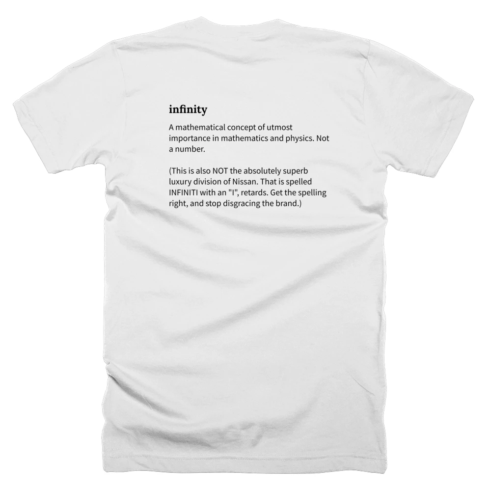 T-shirt with a definition of 'infinity' printed on the back