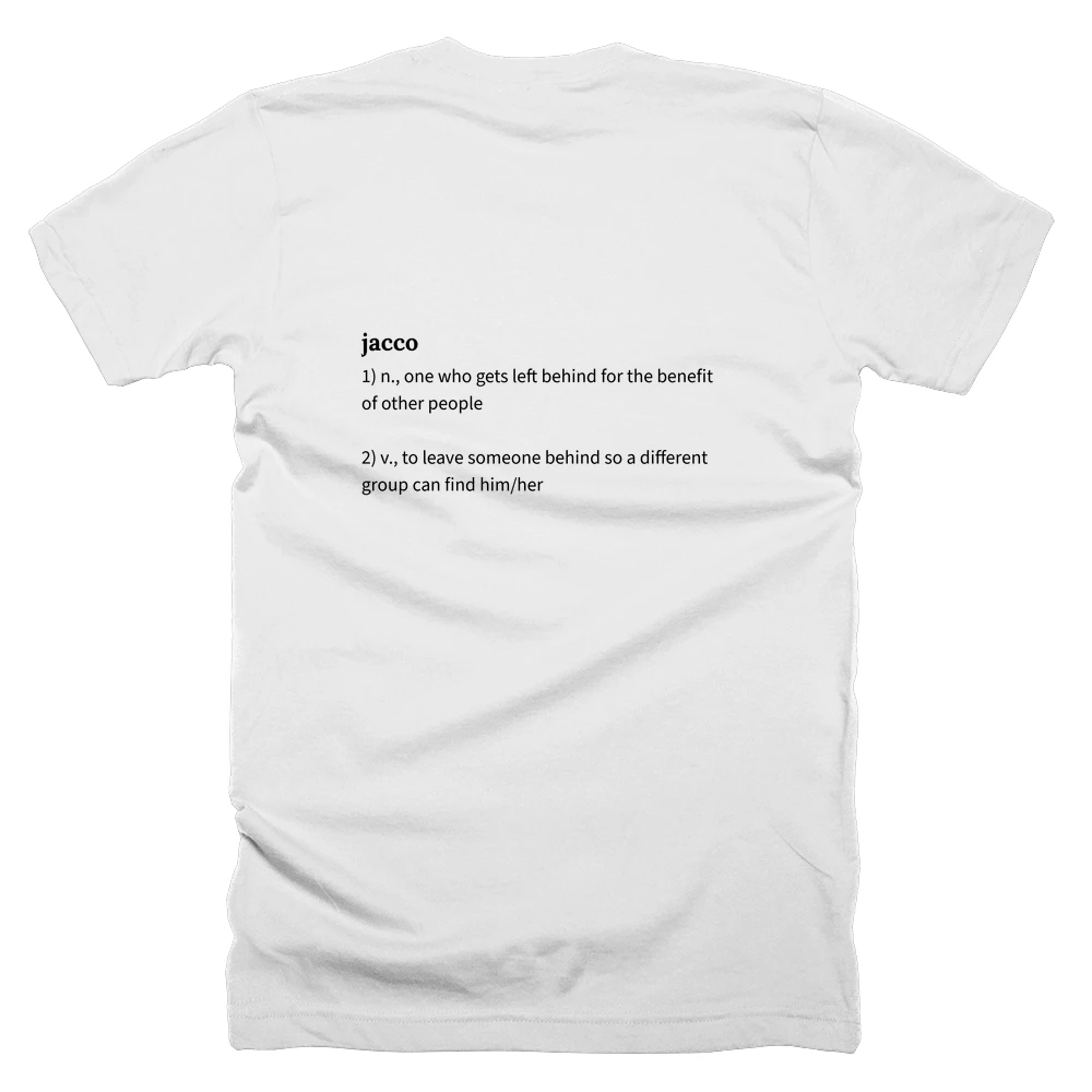 T-shirt with a definition of 'jacco' printed on the back
